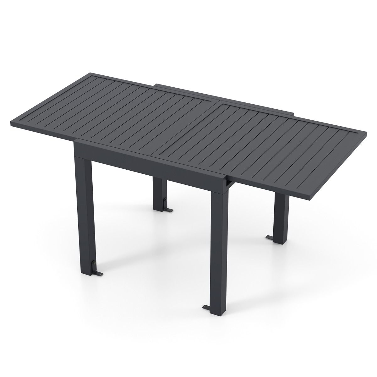 Extendable Aluminum Garden Table Adjustable from 80 to 160 CM Outdoor Dining Table Slatted Top for 4-6 People Dark Gray -