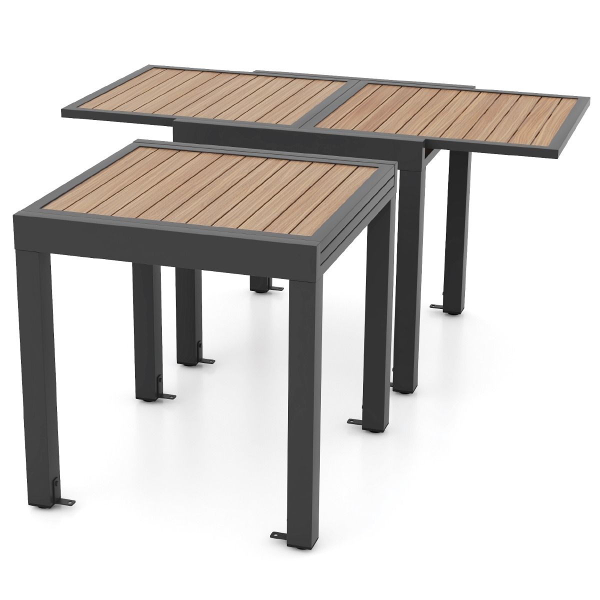 Extendable Aluminum Garden Table Adjustable from 80 to 160 CM Rectangular Outdoor Dining Table for 4-6 People Natural -