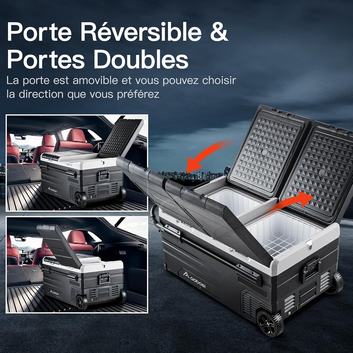 115L Double Zone Electric Cooler, WiFi APP Compression Cooler, 12 V/24 V and 100-240 V Camping Fridge, -20 to 20 for Car, Truck, Boat, Camping, Car, Caravans, Traveling, Home