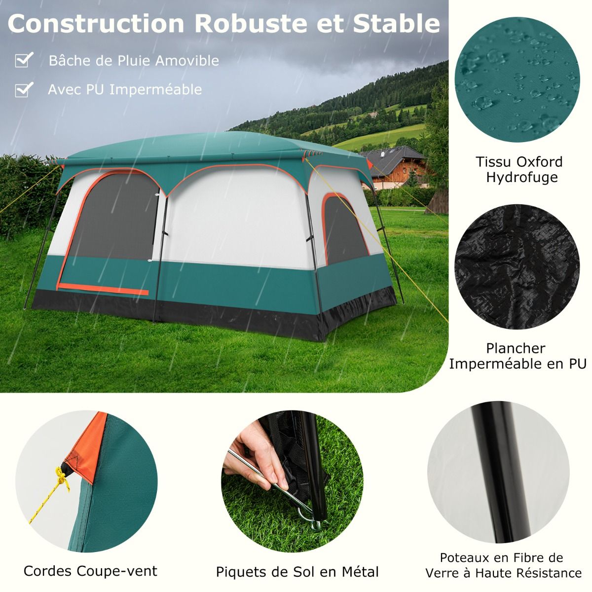 6/8/10 Person Camping Tent with Canopy Large Family Tent with 2 Bedrooms 2 Doors 2 Windows Mesh Green -