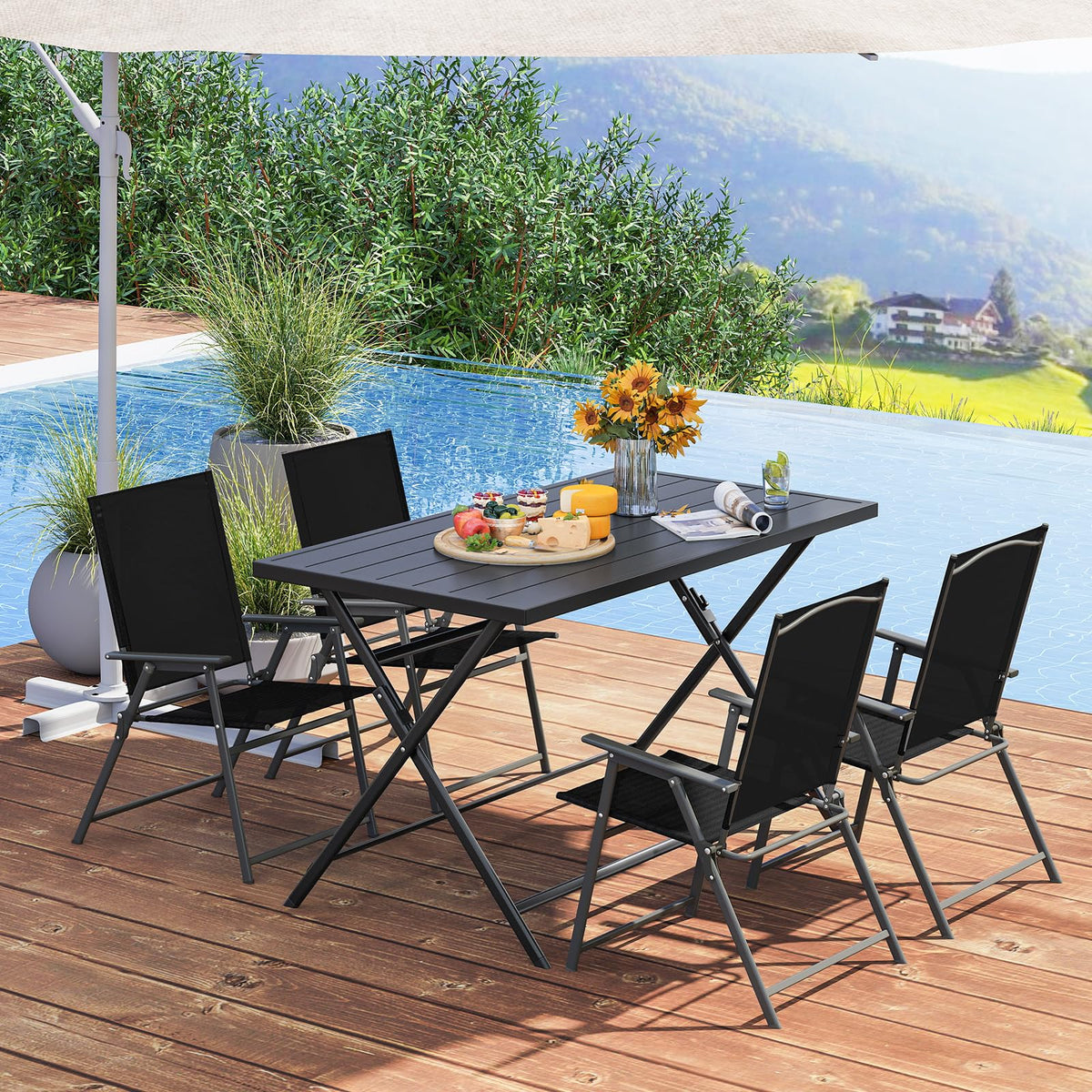 Tangkula Foldable Outdoor Dining Table 48inch x 30inch Rectangular Metal Patio Table with Slatted Tabletop - Product image 4