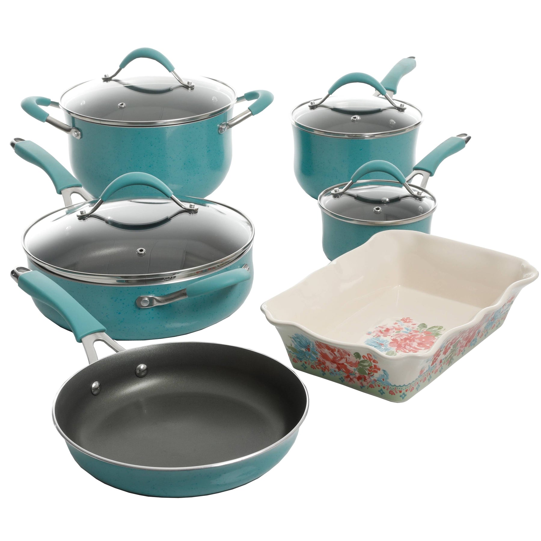 The Pioneer Woman Frontier Speckle Aluminum 10-Piece Cookware Set, Turquoise - Product image 1