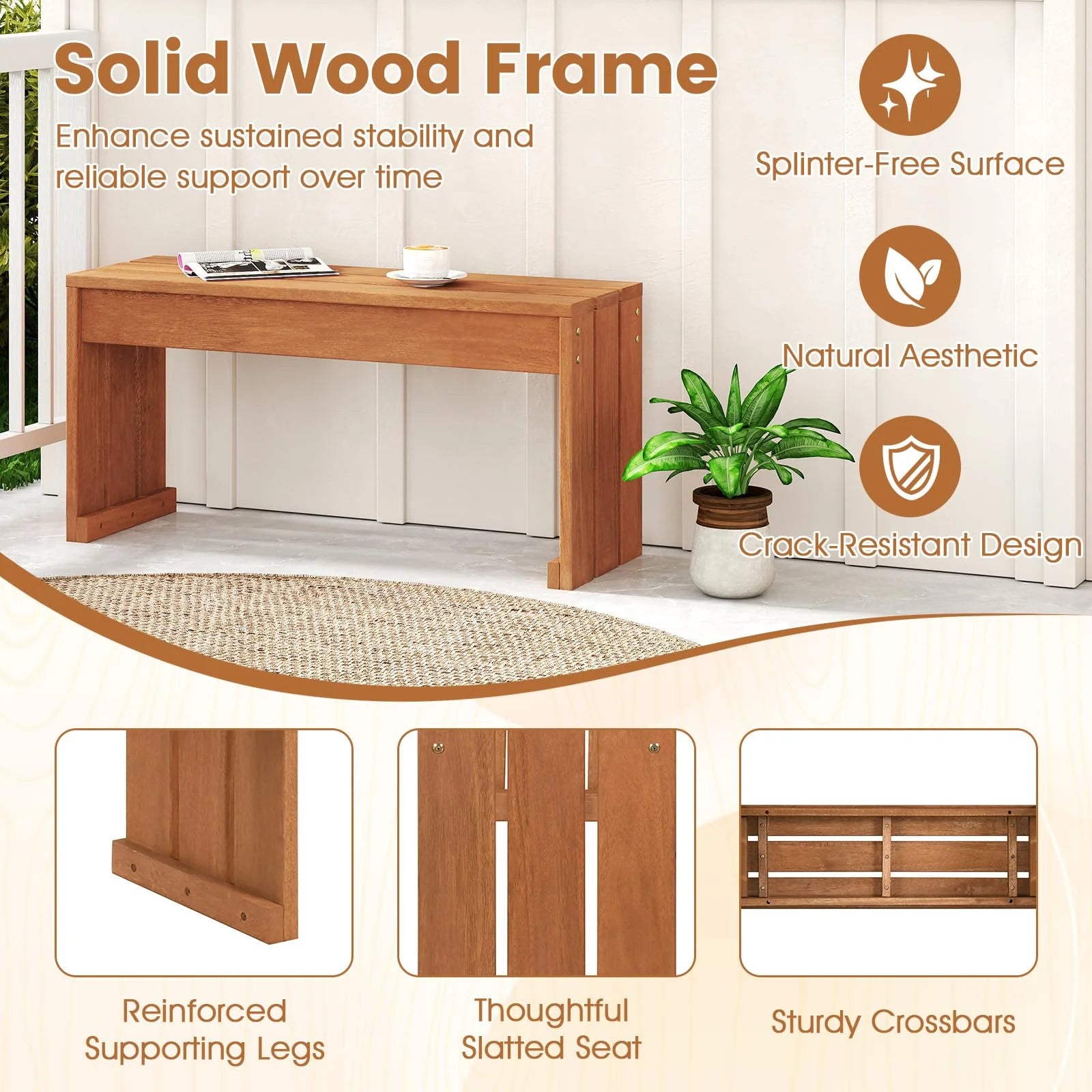 Tangkula Wood Outdoor Garden Bench - 2-Person Patio Backless Bench with Solid Wooden Frame - Product image 7