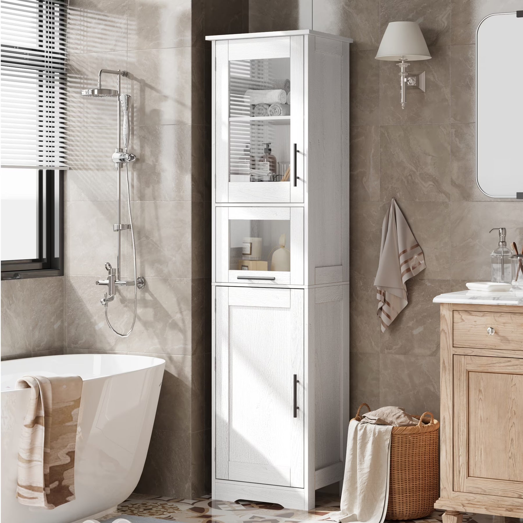 Bathroom Cabinet, Tall Storage Cabinet with Doors and Adjustable Shelf - Product image 1