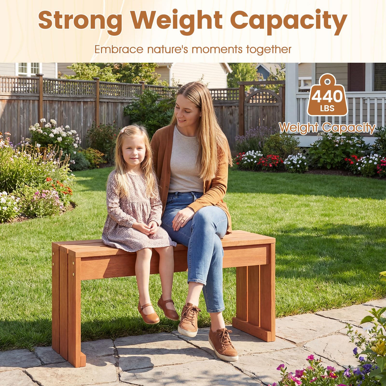 Tangkula Wood Outdoor Garden Bench - 2-Person Patio Backless Bench with Solid Wooden Frame - Product image 8