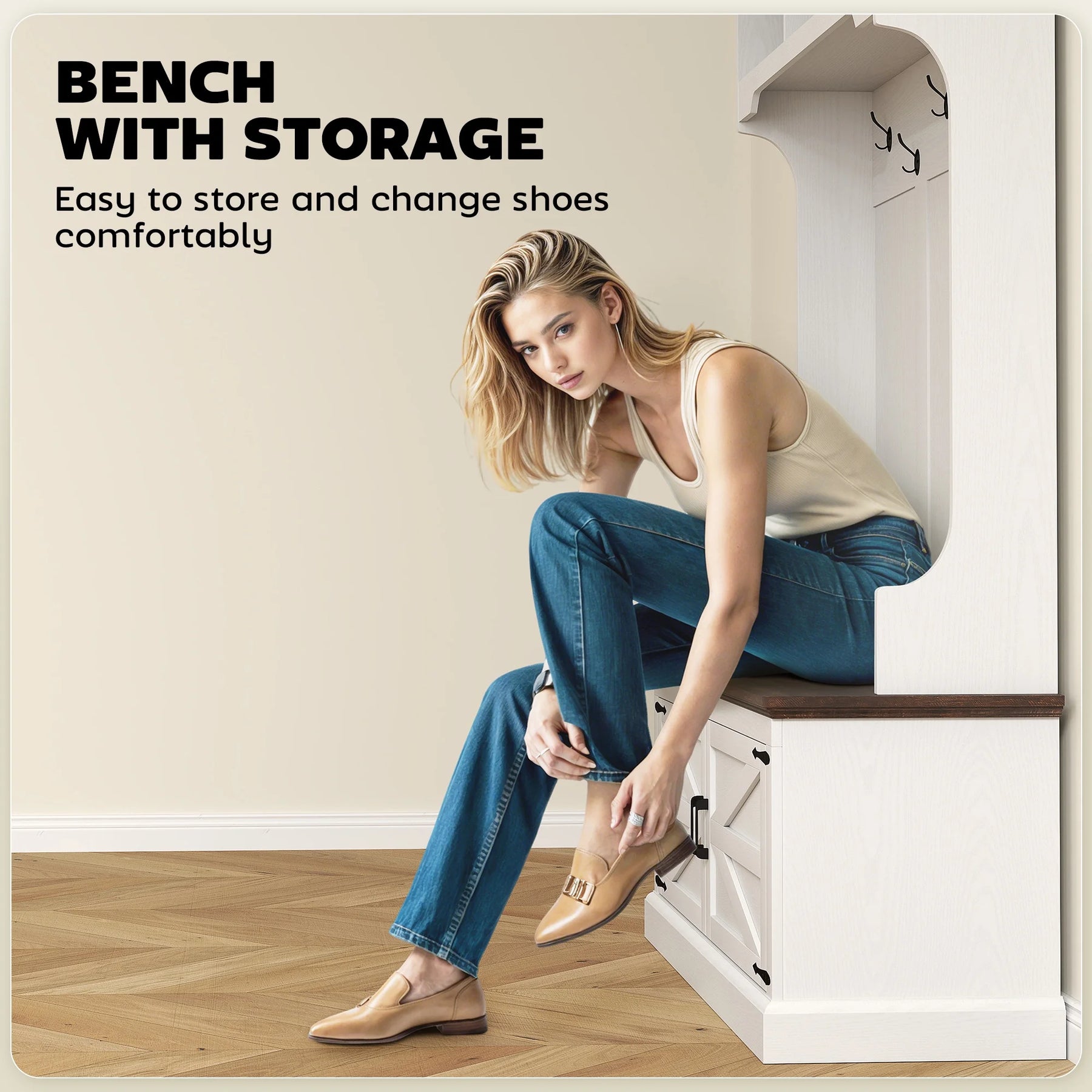 HOMCOM 3 - in - 1 Hall Tree with Shoe Storage, Standing Coat Rack with Shoe Bench - Product image 6