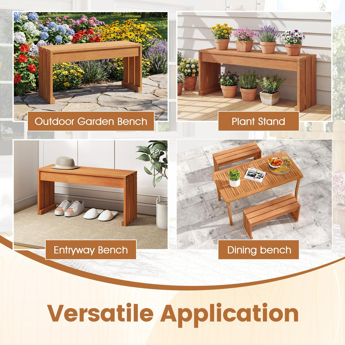 Tangkula Wood Outdoor Garden Bench - 2-Person Patio Backless Bench with Solid Wooden Frame - Product image 6