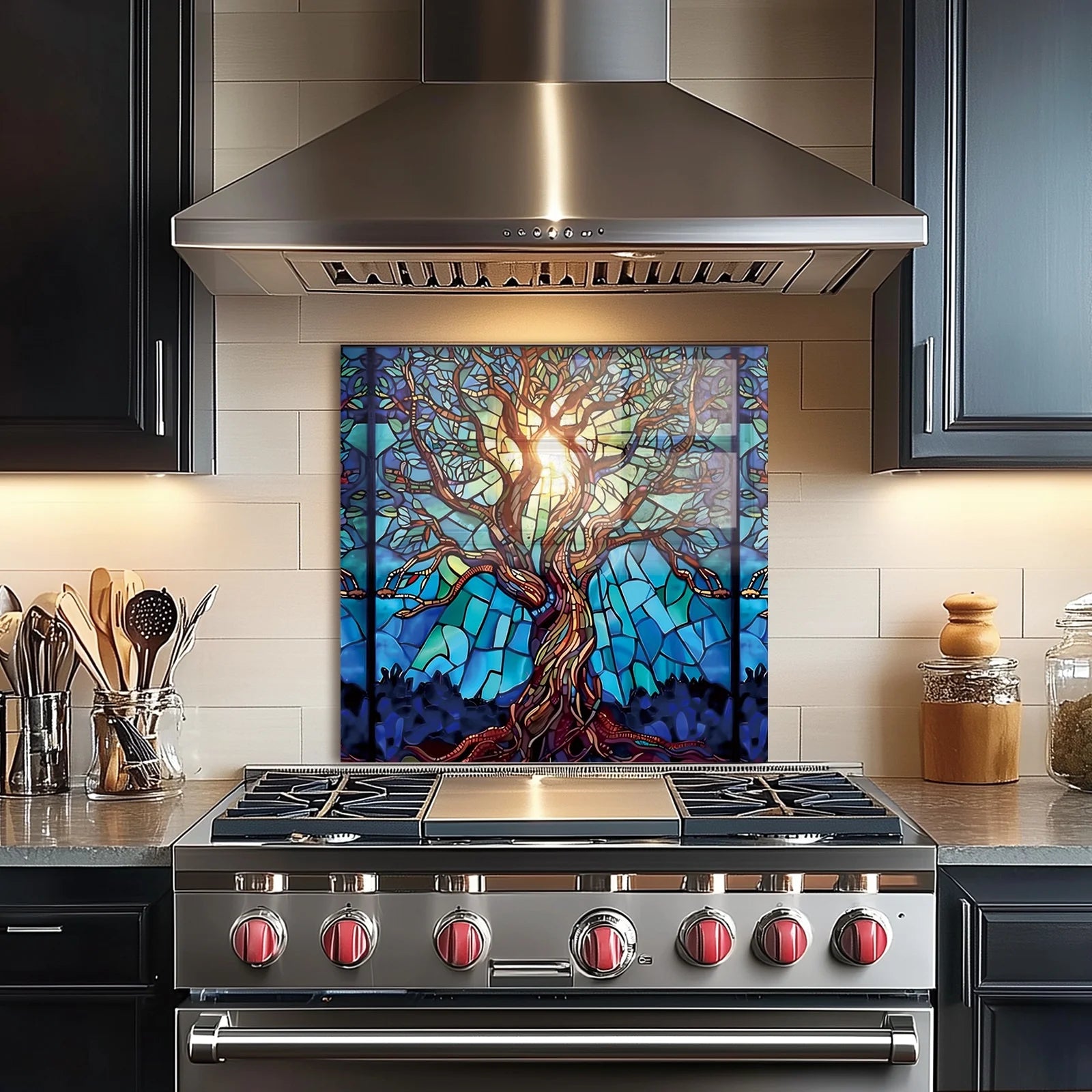 Mosaic Tree of Life Tempered Glass Backsplash for Kitchen Behind Stove, Back Top Cover - Product image 10