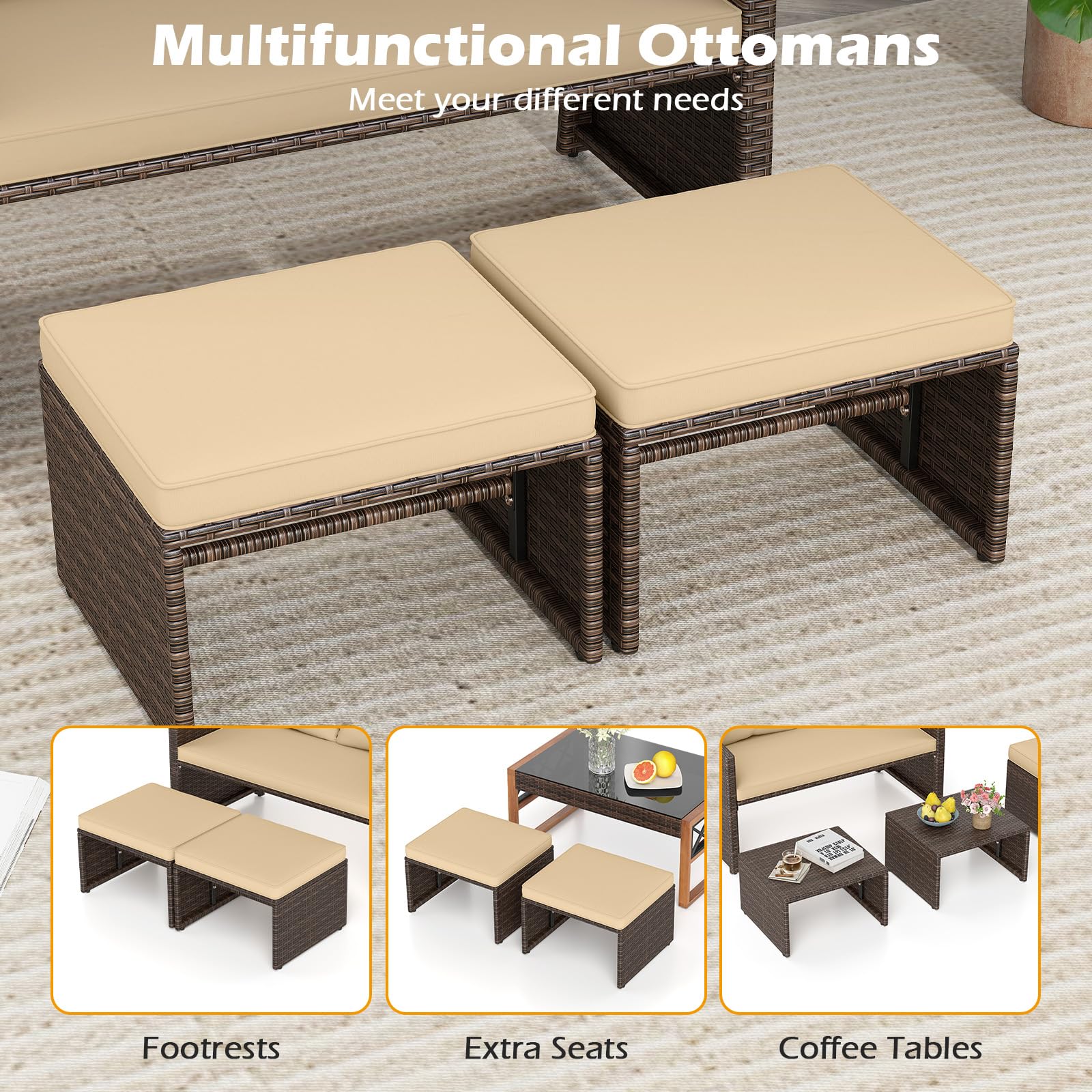 Tangkula 3 Pieces Patio PE Wicker Furniture Set with Cushions - Product image 7