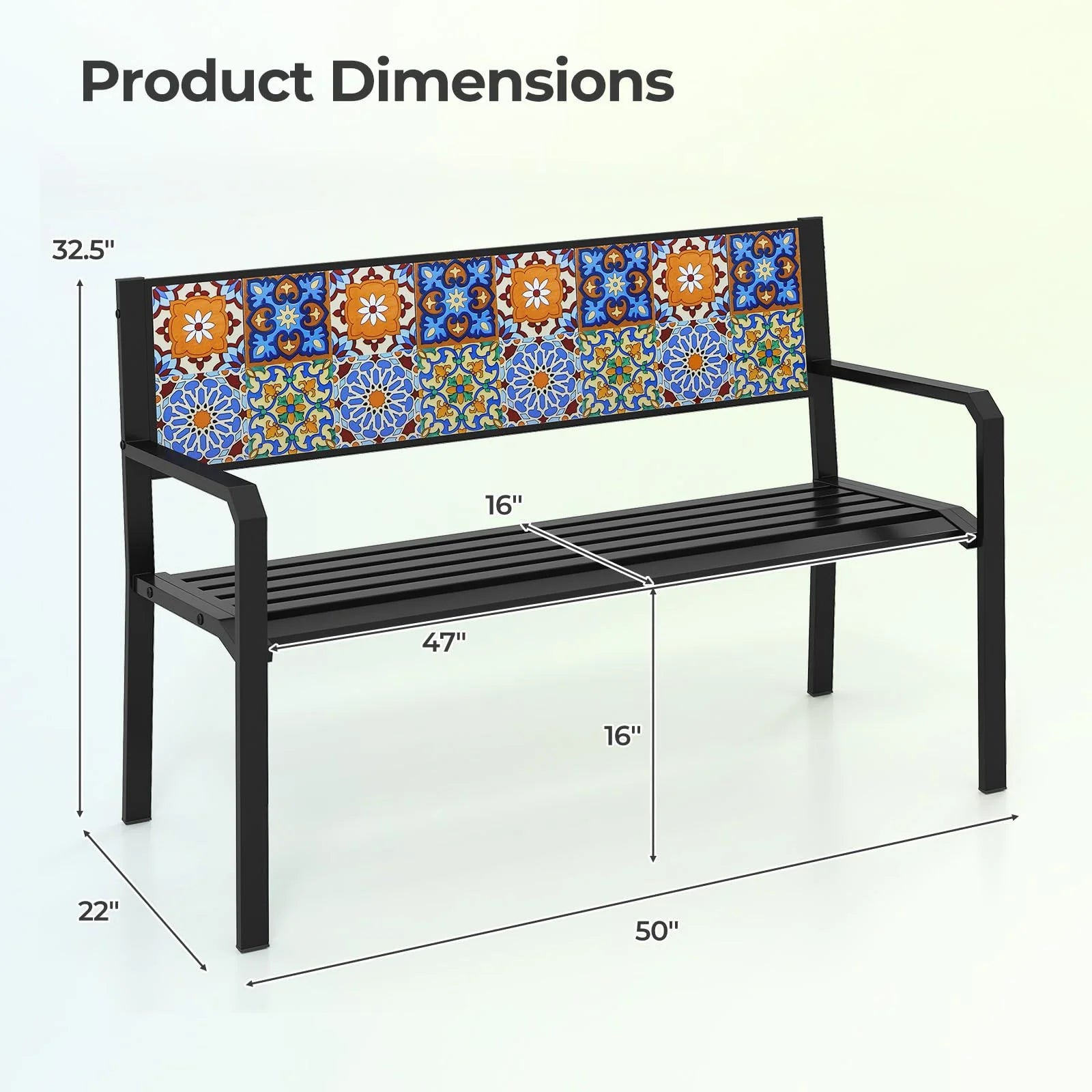 Tangkula 50" Metal Patio Park Bench - Product image 3