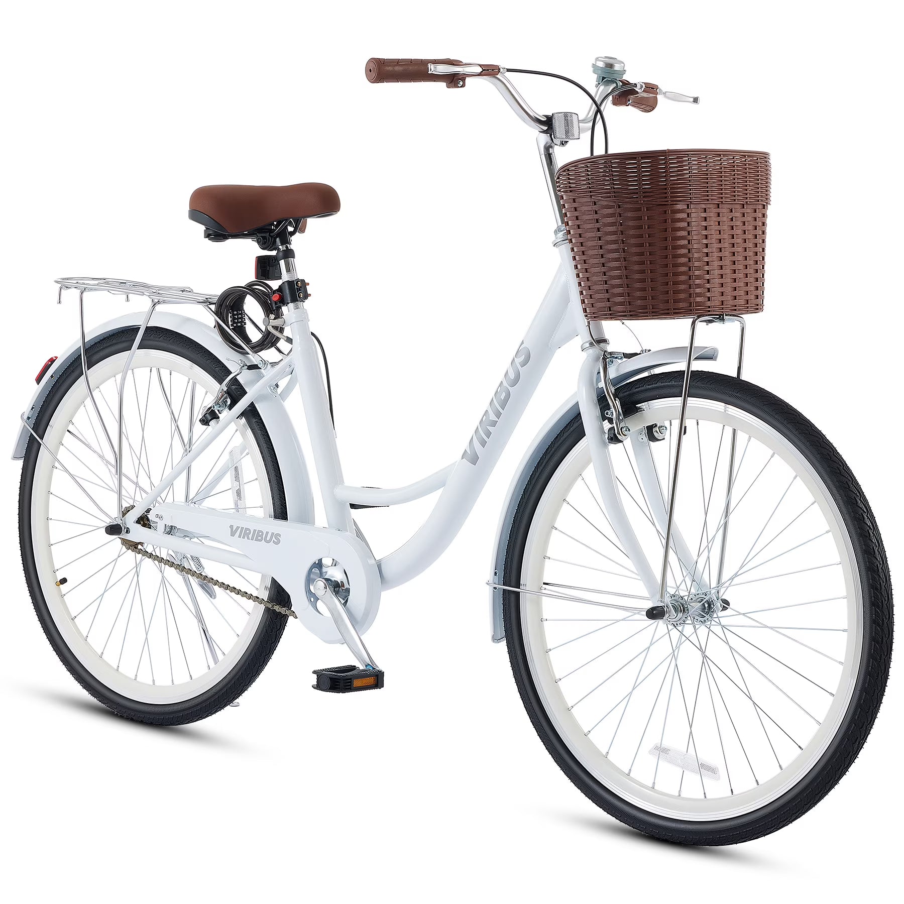 Viribus Women'S Comfort Bike 24 in Beach & City Cruiser Bicycle with Basket Rack White - Product image 1
