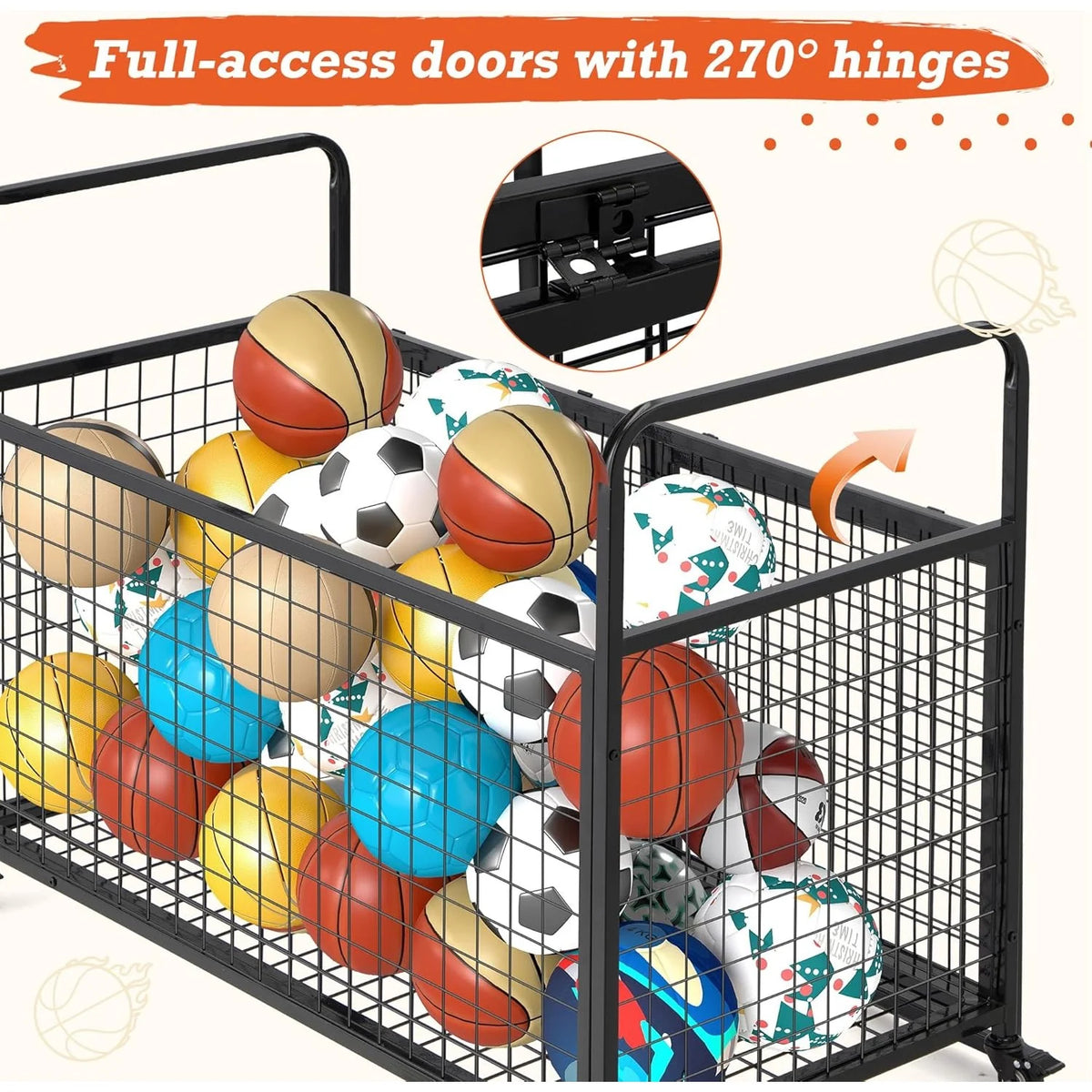 AECOJOY Ball Cart Storage, Rolling Basketball Bin with Wheels for Garage, School, Gym - Product image 3