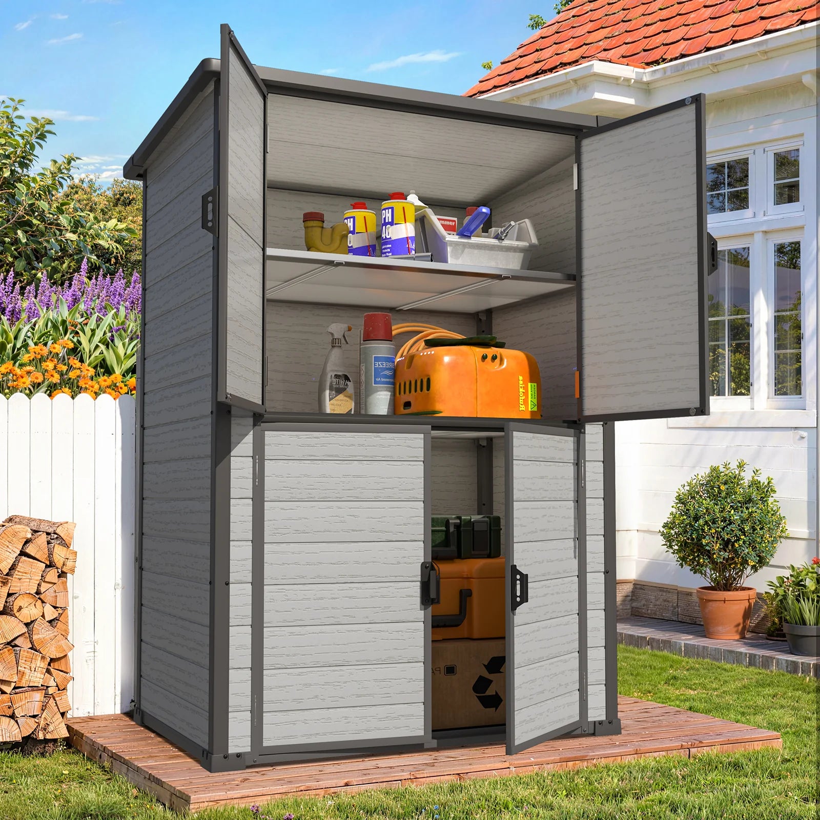 AECOJOY 58 Cu.Ft Resin Outdoor Storage Cabinet Waterproof with Shelves, Dark Gray - Product image 2