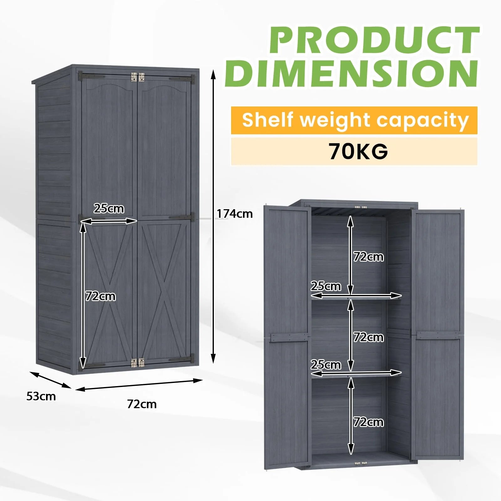 AECOJOY Outdoor Wooden Storage Cabinet Weatherproof, Garden Vertical Storage Shed with 3 Adjustable Shelves - Product image 3