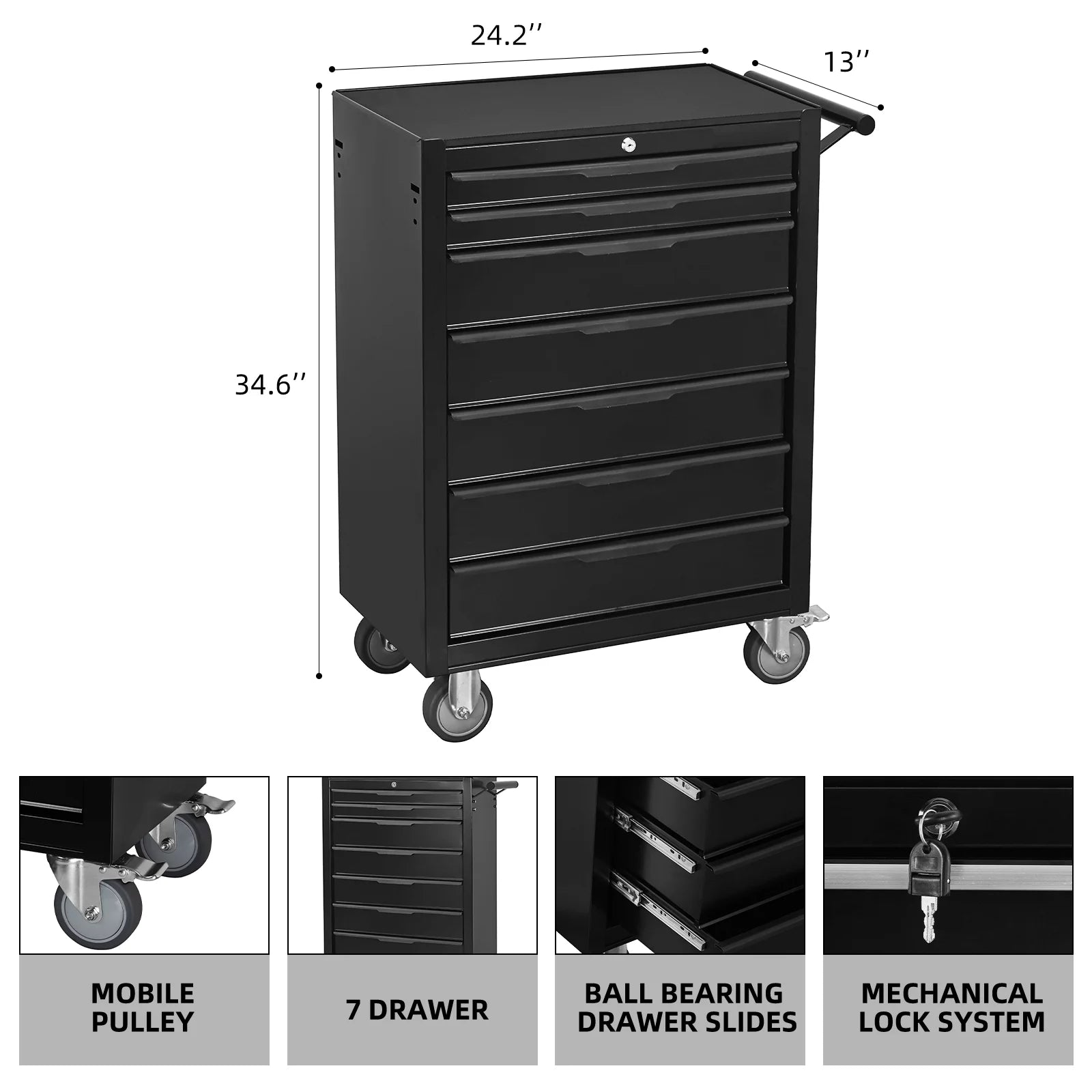 7 - Drawer Rolling Tool Chest Cabinet, Large Capacity Metal Tool Box with Wheels and Cylinder Locking - Product image 2