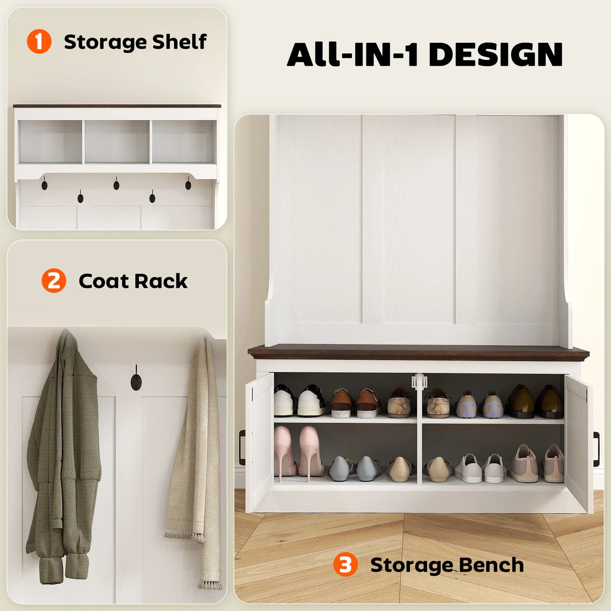 HOMCOM 3 - in - 1 Hall Tree with Shoe Storage, Standing Coat Rack with Shoe Bench - Product image 4
