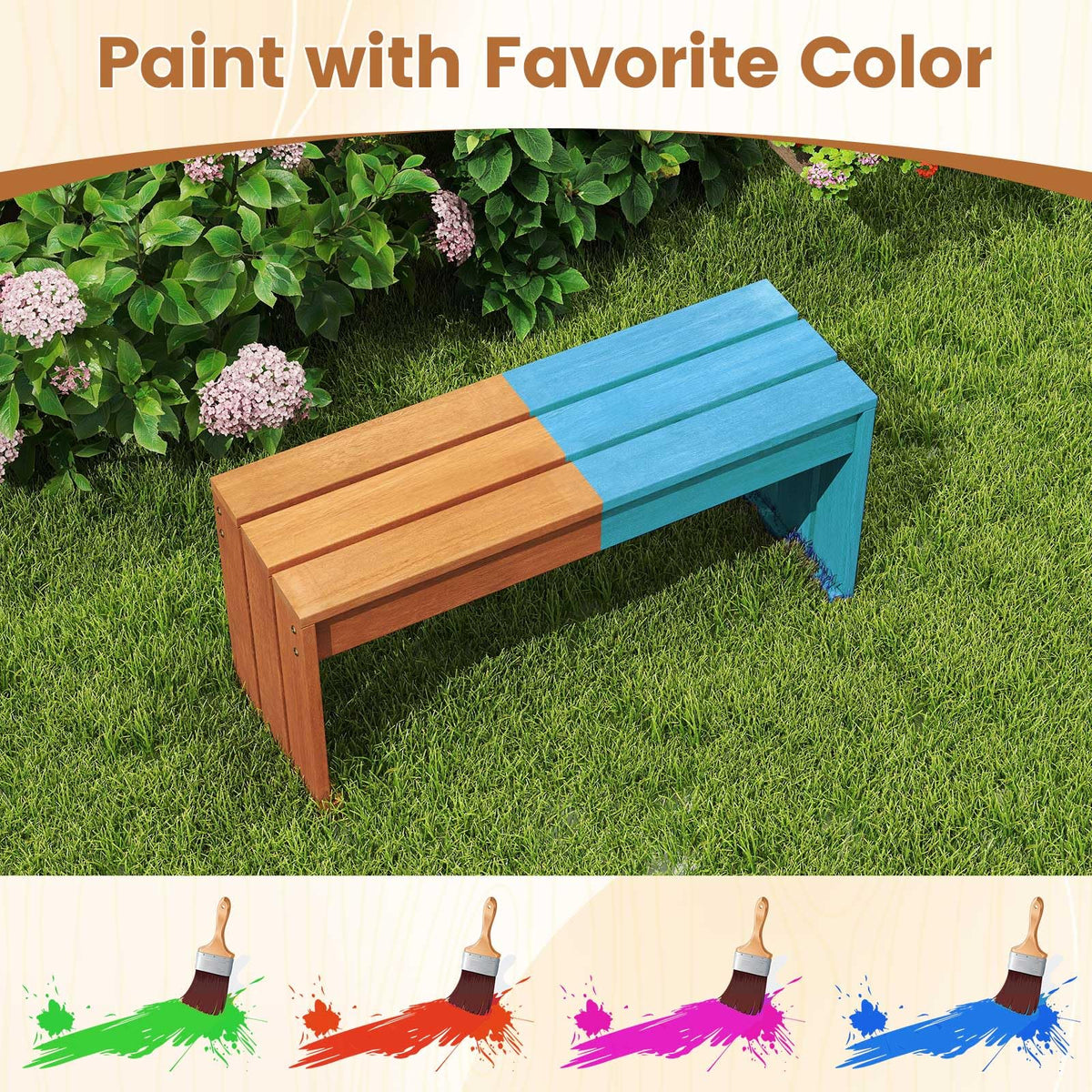Tangkula Wood Outdoor Garden Bench - 2-Person Patio Backless Bench with Solid Wooden Frame - Product image 9