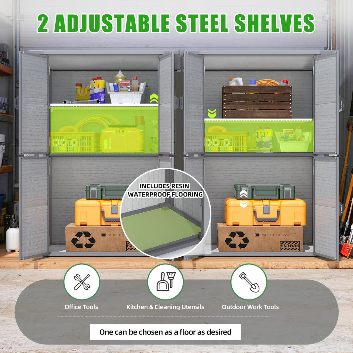 AECOJOY 58 Cu.Ft Resin Outdoor Storage Cabinet Waterproof with Shelves, Dark Gray - Product image 6