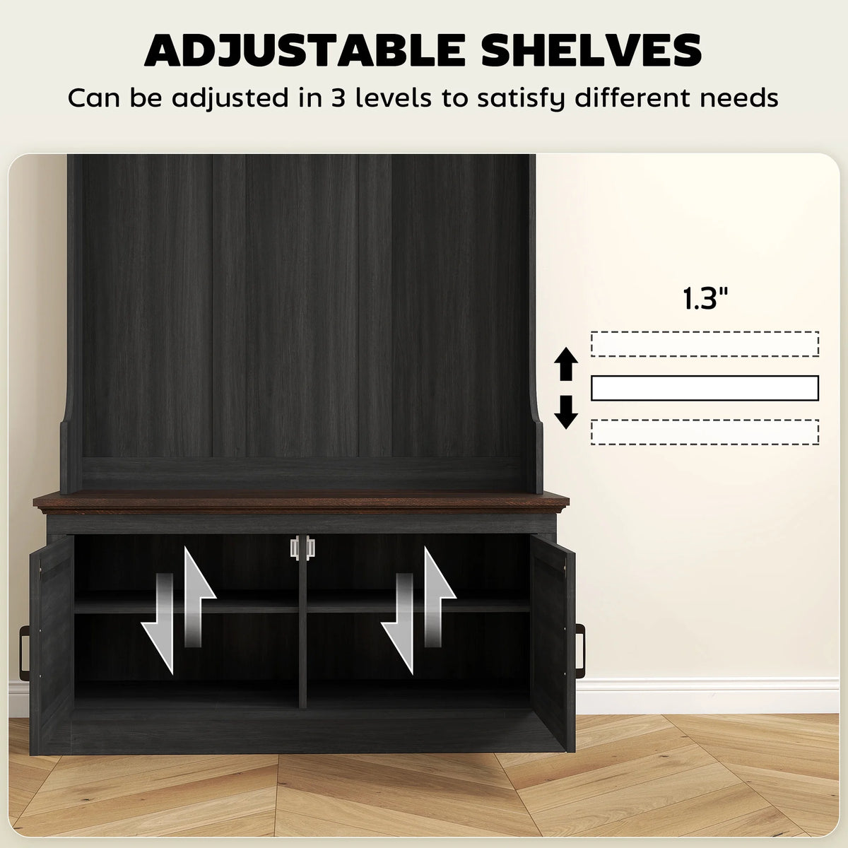 HOMCOM 3 - in - 1 Hall Tree with Shoe Storage, Standing Coat Rack with Shoe Bench - Product image 15