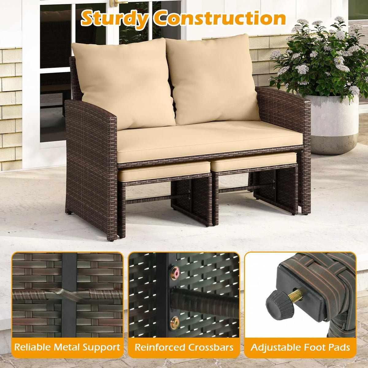 Tangkula 3 Pieces Patio PE Wicker Furniture Set with Cushions - Product image 9