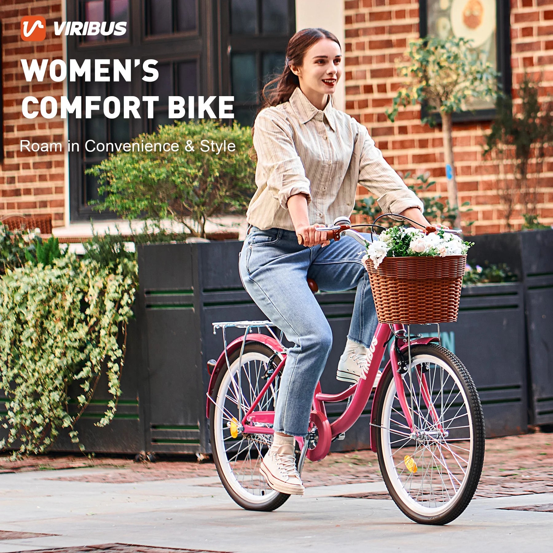 Viribus Women'S Comfort Bike 24 in Beach & City Cruiser Bicycle with Basket Rack White - Product image 20