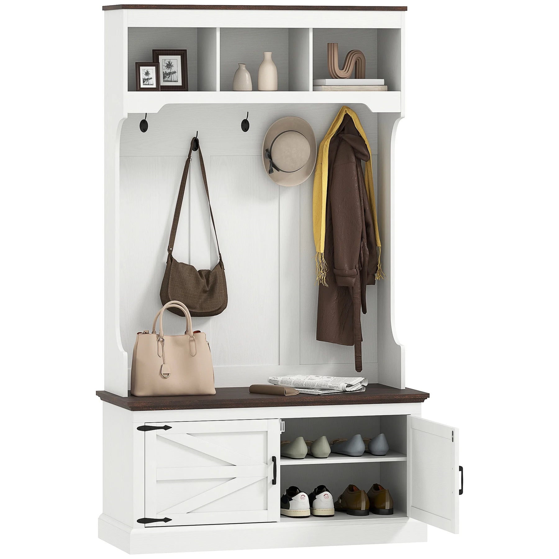 HOMCOM 3 - in - 1 Hall Tree with Shoe Storage, Standing Coat Rack with Shoe Bench - Product image 2