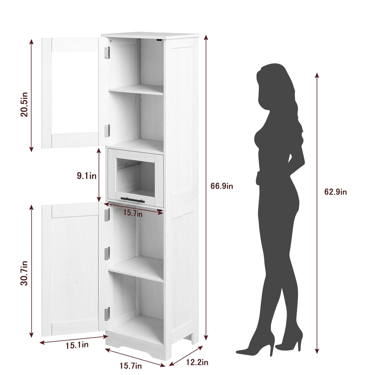 Bathroom Cabinet, Tall Storage Cabinet with Doors and Adjustable Shelf - Product image 5