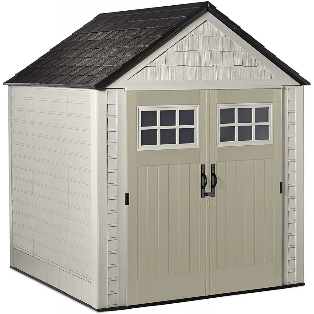 77 Ft Durable Weather Resistant Resin Outdoor Garden Storage Shed with Windows and Utility Hooks, Sand - Product image 1