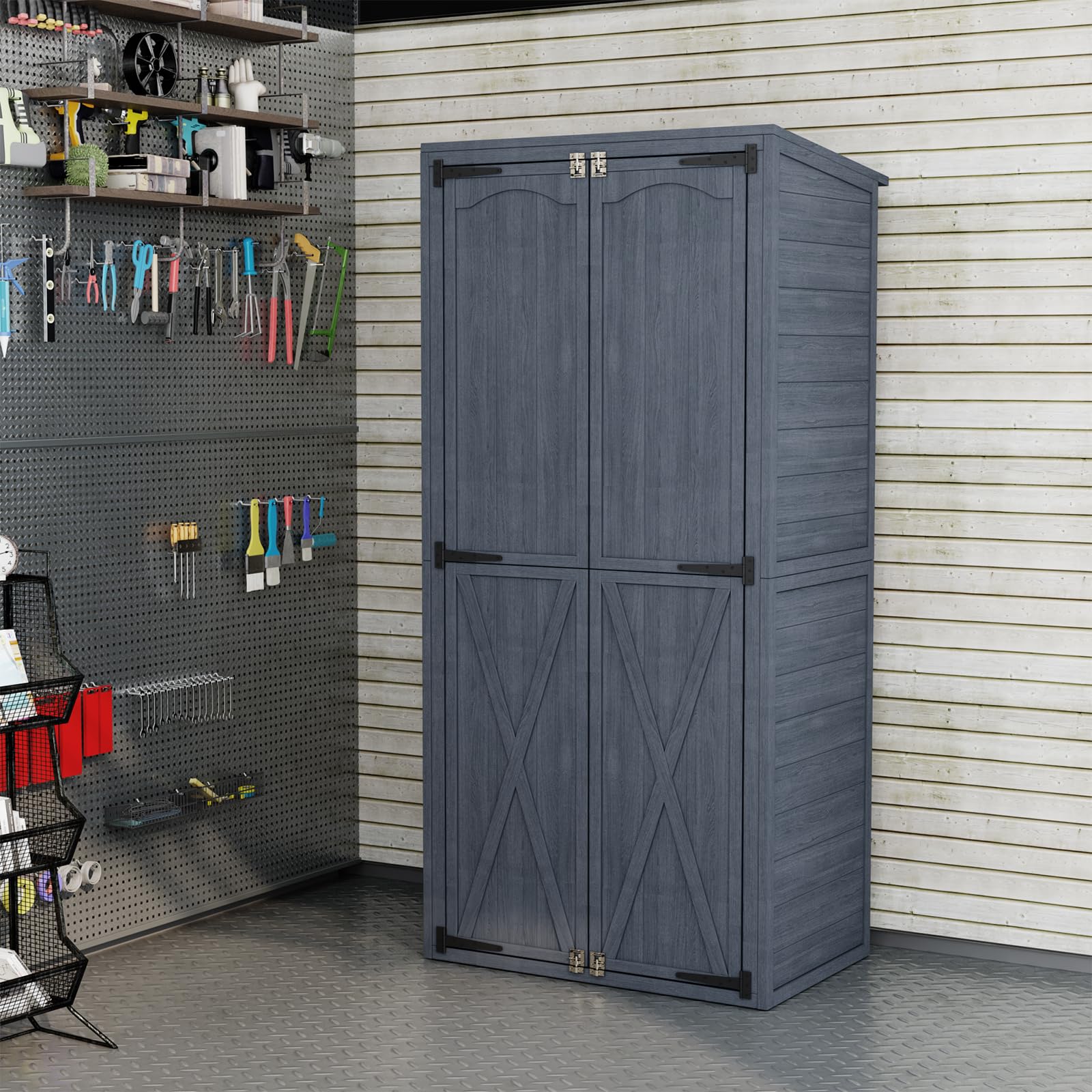 AECOJOY Outdoor Wooden Storage Cabinet Weatherproof, Garden Vertical Storage Shed with 3 Adjustable Shelves - Product image 7