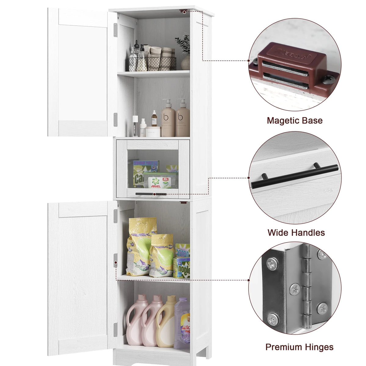Bathroom Cabinet, Tall Storage Cabinet with Doors and Adjustable Shelf - Product image 4