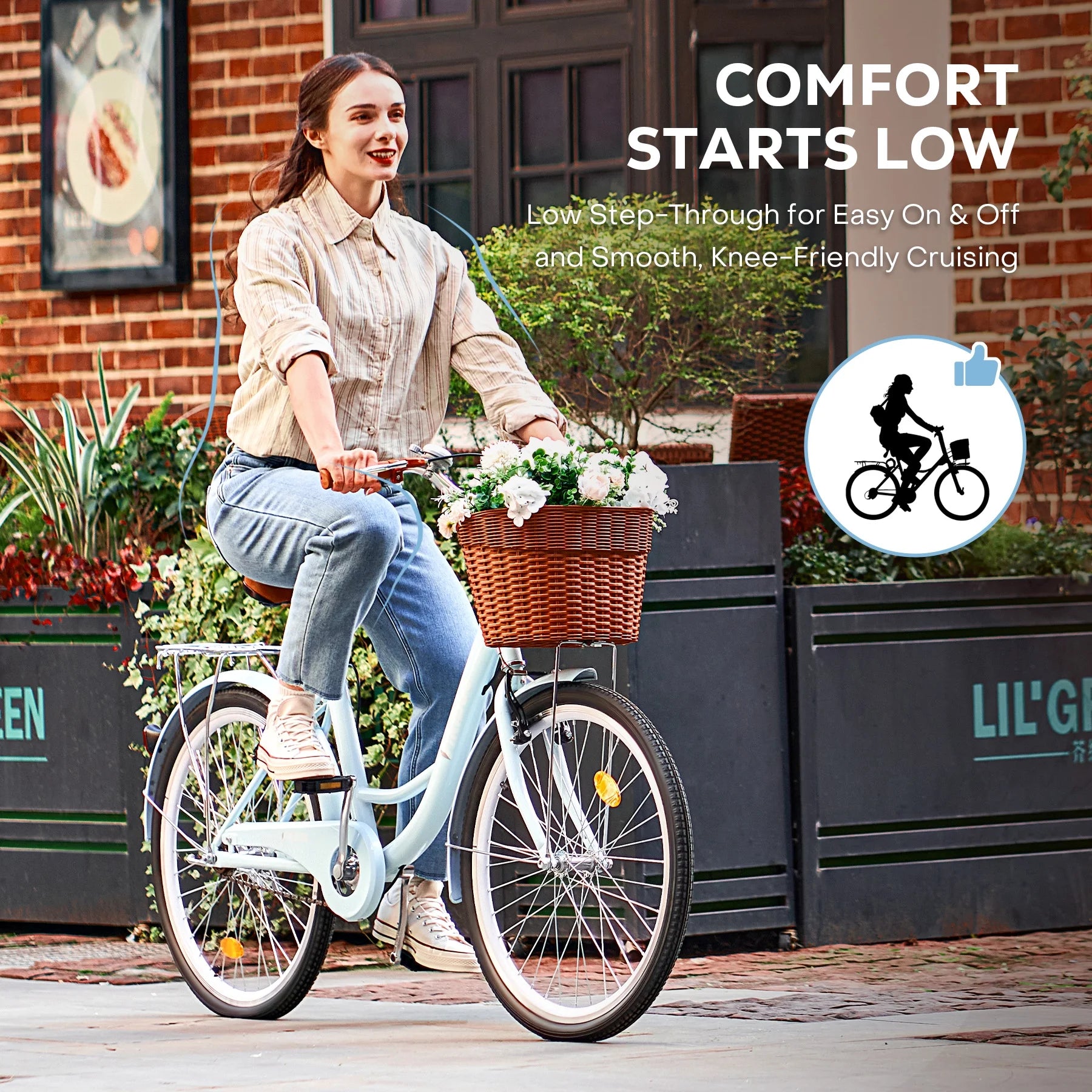 Viribus Women'S Comfort Bike 24 in Beach & City Cruiser Bicycle with Basket Rack White - Product image 21
