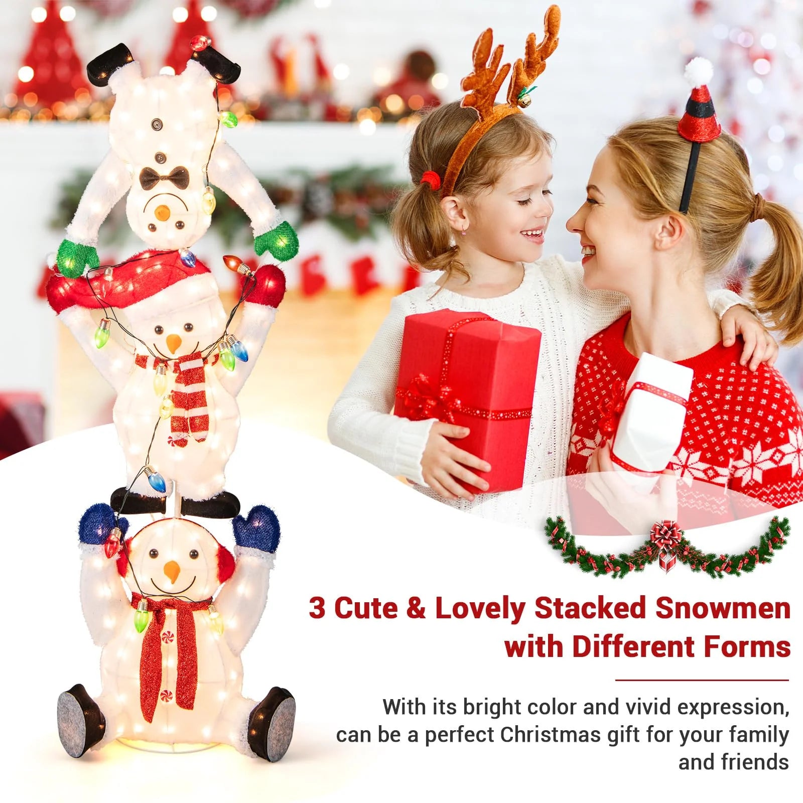 Tangkula 5.6 FT Lighted Christmas Stacked Snowmen Decoration - Product image 8