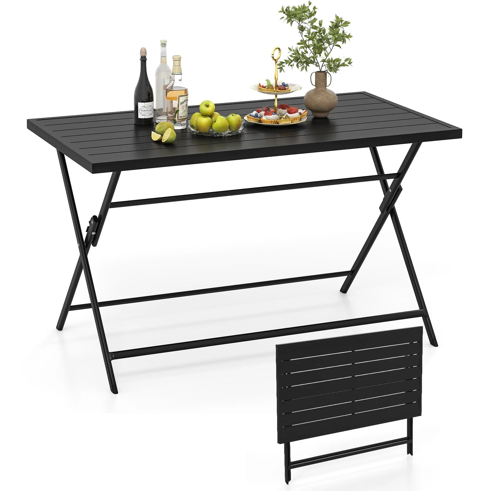 Tangkula Foldable Outdoor Dining Table 48inch x 30inch Rectangular Metal Patio Table with Slatted Tabletop - Product image 1